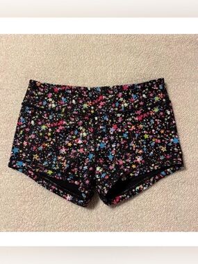 KFT Keep Moving Lined Bike Shorts Black Neon Multi-Color Stars Booty